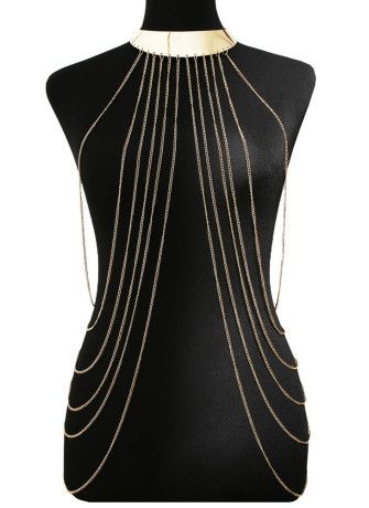 Bijou Tour de cou avec chaines de corps doré - BCHA001GLD